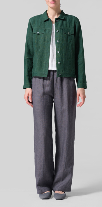 Green Linen Button Front Cropped Jacket