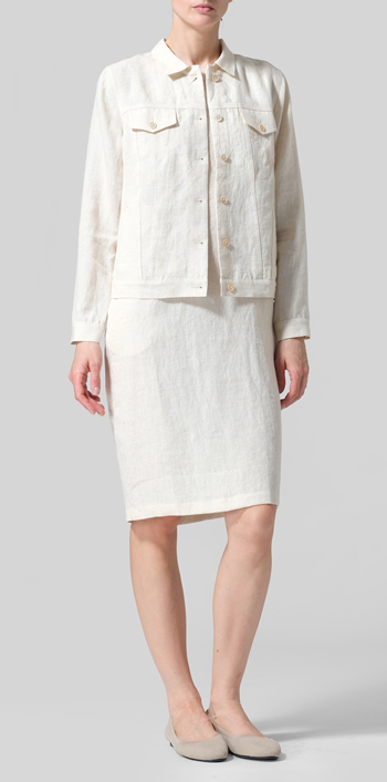 White Sand Linen Button Front Cropped Jacket
