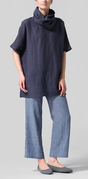 Dark Denim Linen Turtleneck Tunic