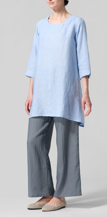 Light Blue Linen Classic A-Line Tunic