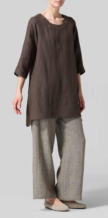 Dark Olive Brown Linen Classic A-Line Tunic