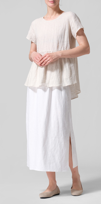 Oat Linen Short Sleeve Pleated Blouse Set