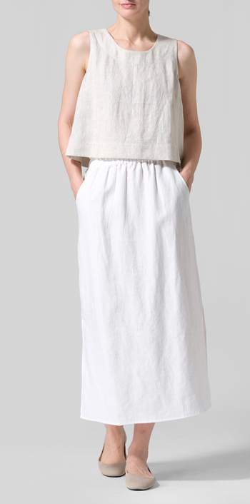 White Linen Straight-Leg Long Skirt