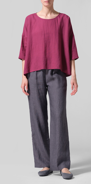Red Violet Linen Dropped Shoulder Long Top