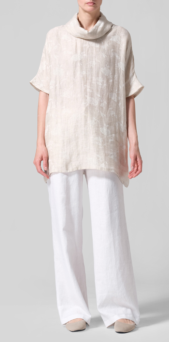 Jacquard Oat Linen Cowl Neck Gauze Tunic Set