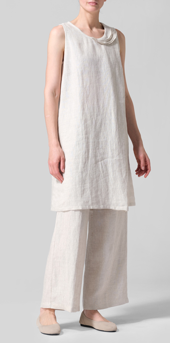 Oat Linen Pleated A-Line Dress Set
