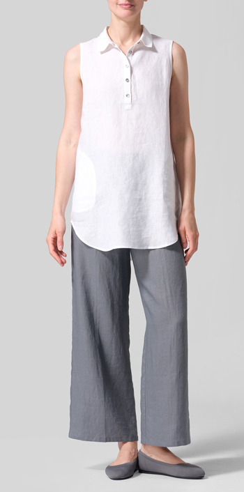 Linen Sleek Sleeveless Lapel Shirt Top