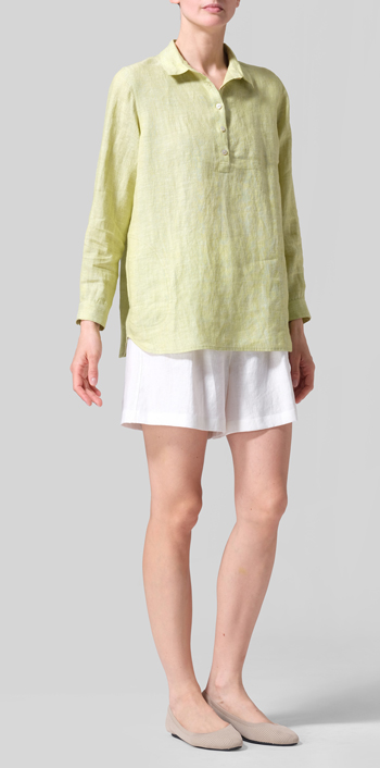 Lime Linen Lapel Long Sleeve Comfort Shirt