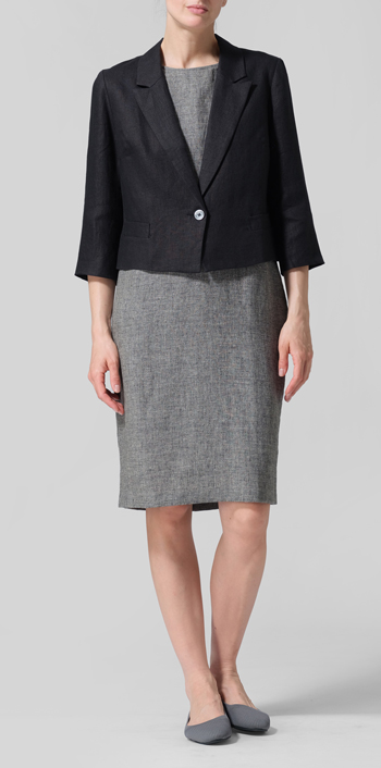 Black Linen Single Button Notch Lapel Blazer