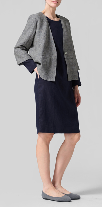 Two Tone Charcoal Linen Classic Single-Button Jacket
