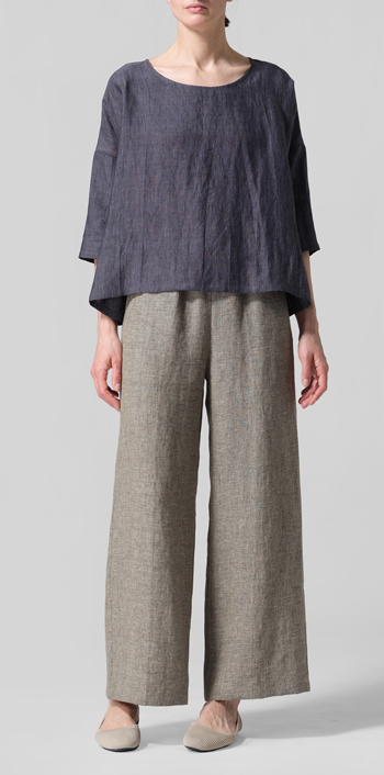 Smokey Blue Gray Linen Dropped Shoulder Top