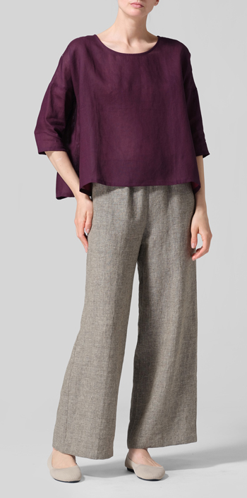 Violet Red Linen Contrast Dropped Shoulder Top