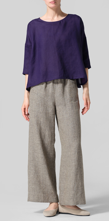 Amethyst Linen Contrast Dropped Shoulder Top