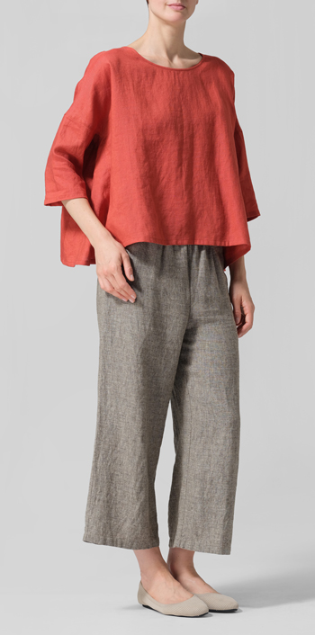 Burnt Orange Linen Dropped Shoulder Top