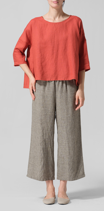 Burnt Orange Linen Dropped Shoulder Top