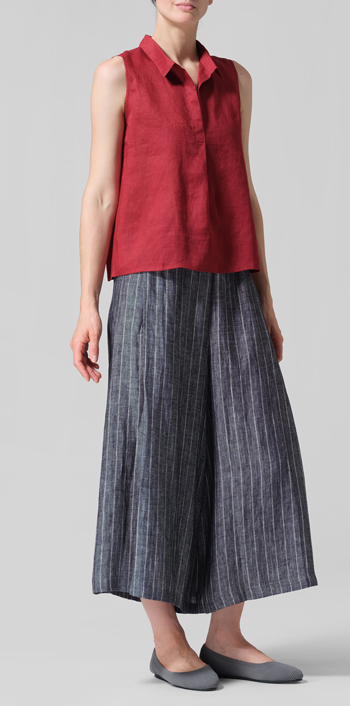Dull Red Linen Slightly A-shape Shirt Collar Vest