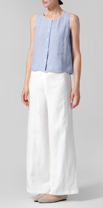 Blue White Linen Sleeveless Top Tank