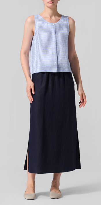 Blue Stripe Linen Sleeveless Top Tank
