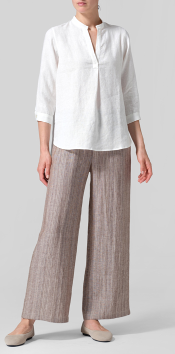 Linen Half-Open Collar V-Neck Shirt