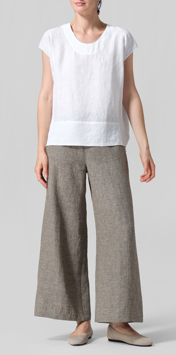 White Linen Boxy Cap Sleeved Crew Neck Top