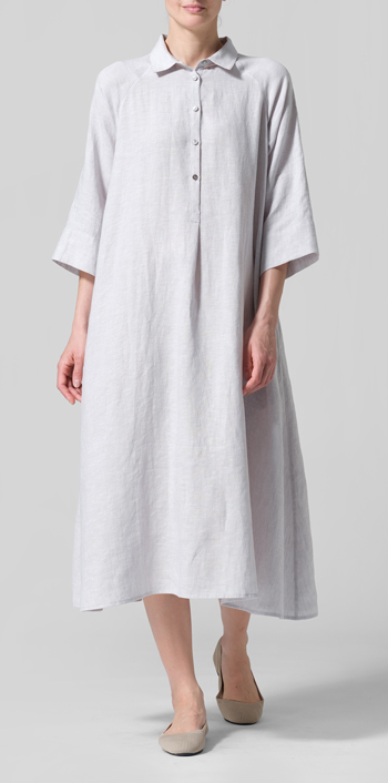 Two Tone Light Gray Linen A line Shirt Dress
