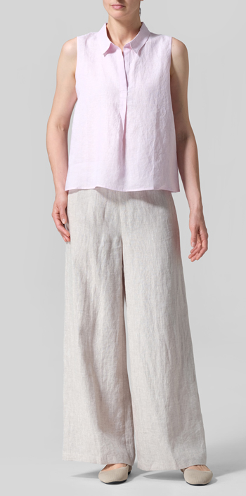 Soft Pink Linen A-shape Shirt Collar Vest