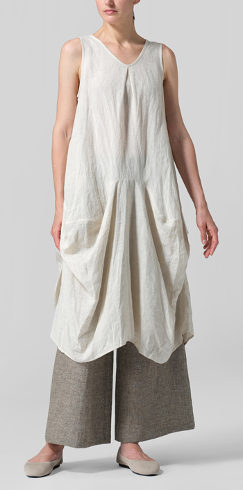Oat Linen Sleeveless Draped Dress Set