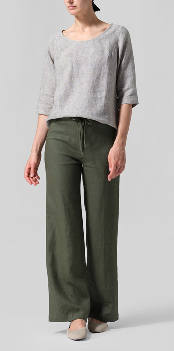 Tender Taupe Linen Elbow Sleeve Casual Mid-Length Top