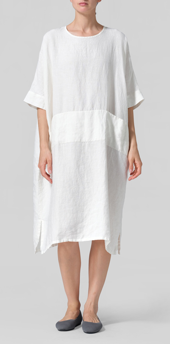 Off White Linen Oversized Dolman Sleeve Dress