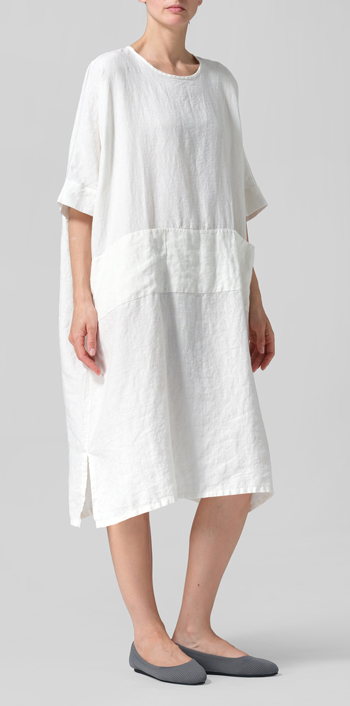 Off White Linen Oversized Dolman Sleeve Dress