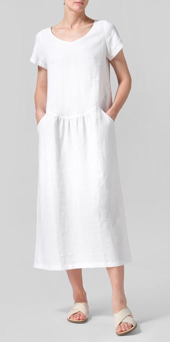 White Linen Short Sleeve Dress