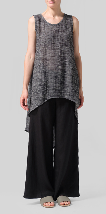 Gauze Charcoal Blend Stripe Linen Hi-Lo Hem Mid-Length Sleeveless Tunic