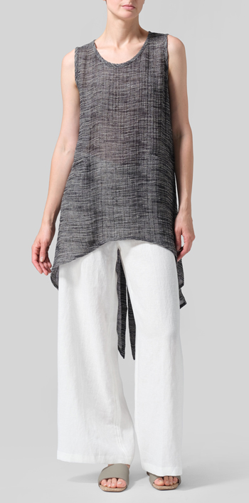 Linen Hi-Lo Hem Mid-Length Sleeveless Tunic with White Pants