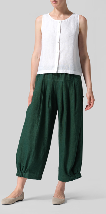Green Linen Crumple Effect Harem Pants (Long)