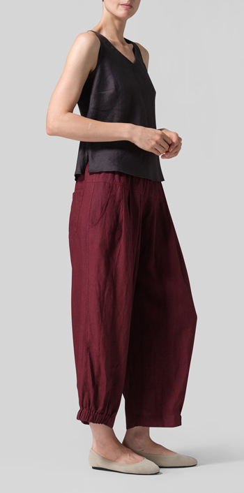 Red Linen Crumple Effect Harem Pants (Long)