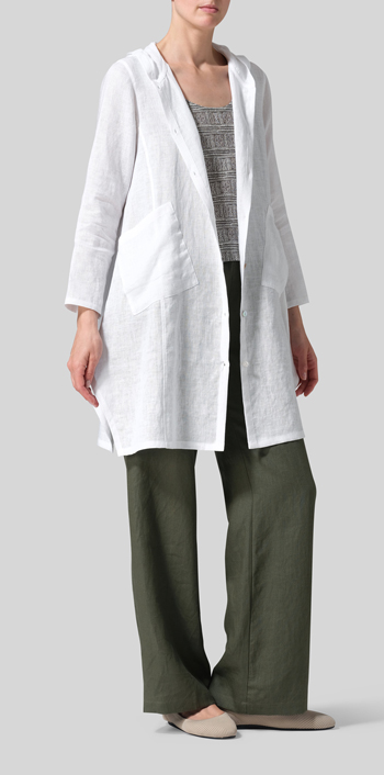 White Linen Hooded Shirt Set