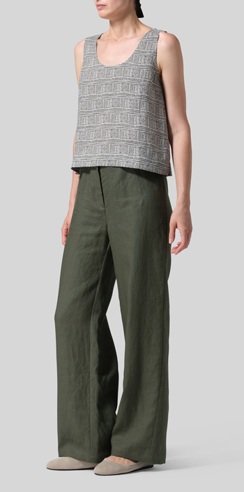 Linen Sleeveless U-neck Vest Top Set