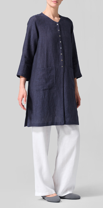 Dark Denim Linen Versatile Midi Top