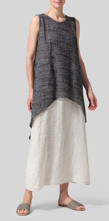 Linen Hi-Lo Hem Mid-Length Sleeveless Tunic Set