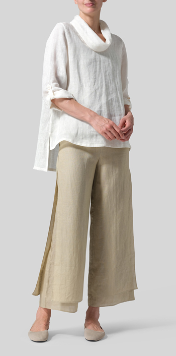 Lightweight Linen Cowl Neck Rolled Sleeve Loose Top