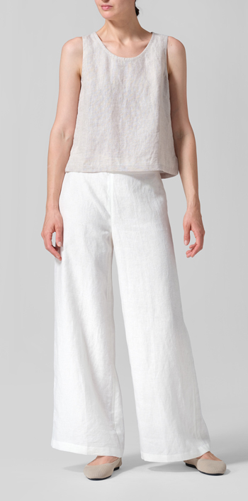 Lily White Linen Casual Loose A-line Wide-Leg Long Trousers