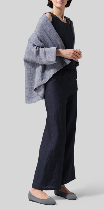 Gauze Linen Shawl Collar Open Front Cropped Jacket Set