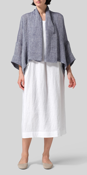 Gauze Linen Shawl Collar Open Front Cropped Jacket with Dress