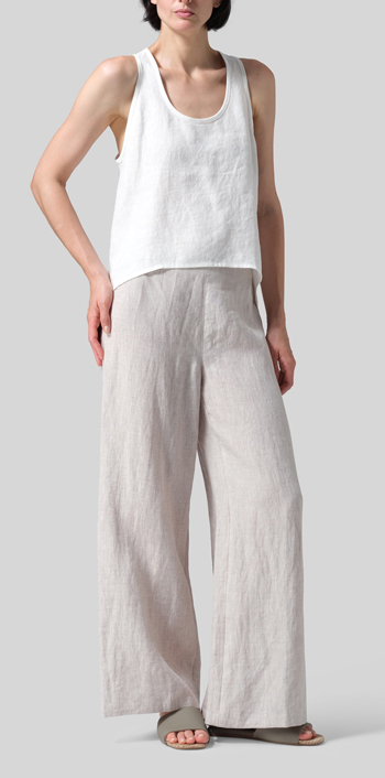 White Linen Scoop Neck Halter Backs Vest
