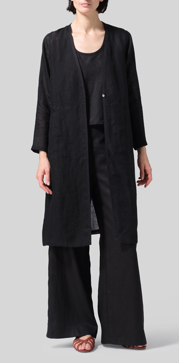 Black Linen Long Jacket Set