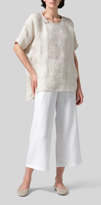 Jacquard Linen Relaxed Handmade Knot Buttons Top