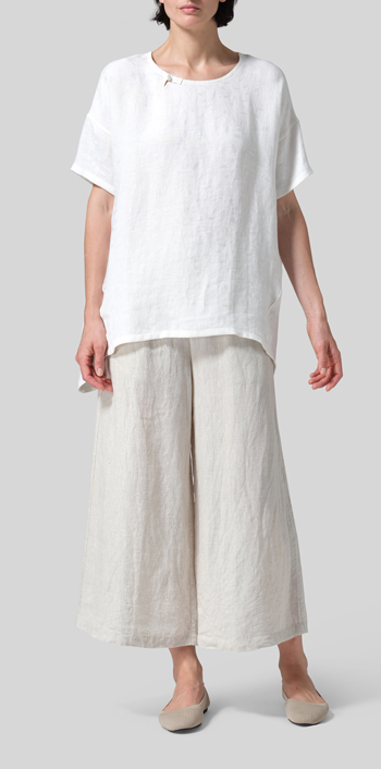 Lily White Jacquard Linen Relaxed Handmade Knot Buttons Top