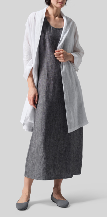 White Linen Open-Front Shawl Collar Jacket Set
