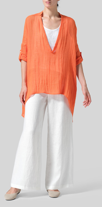 Orange Linen Loose Delicate Deep V-neck Overtop