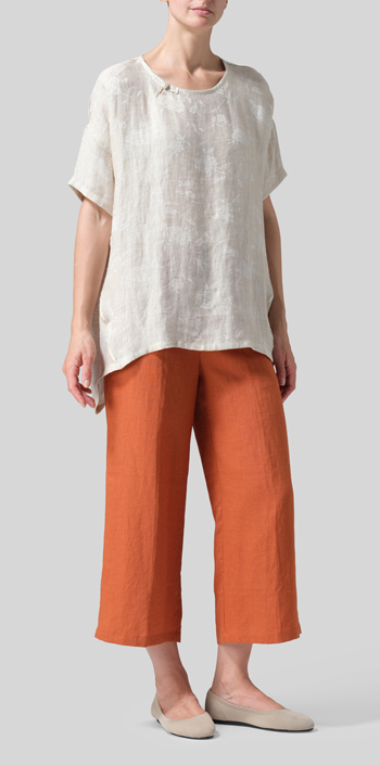 Jacquard Oat Linen Relaxed Handmade Knot Buttons Top